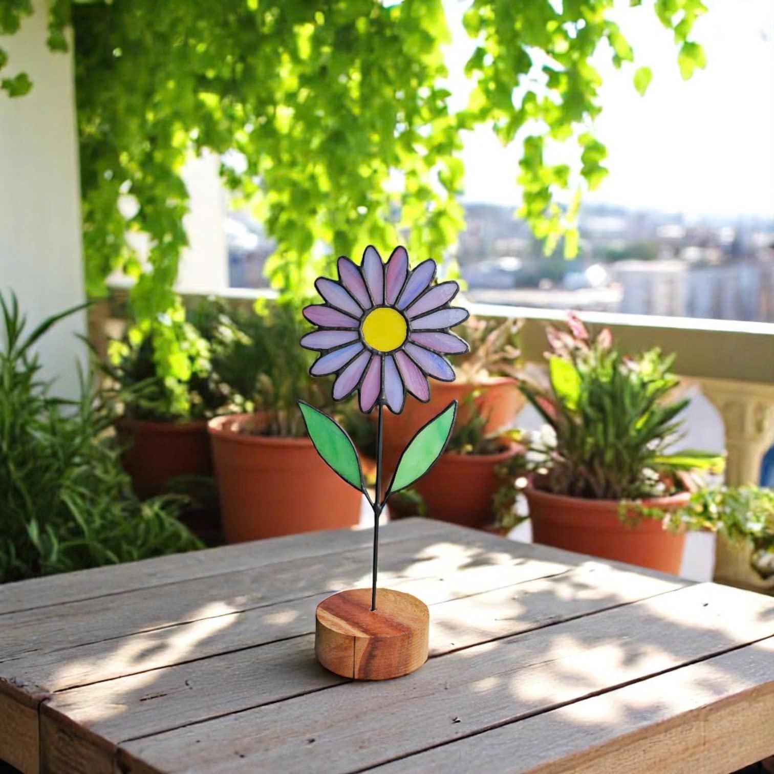 Stained Glass Aster Flower Suncatcher – September Birth Flower Gift