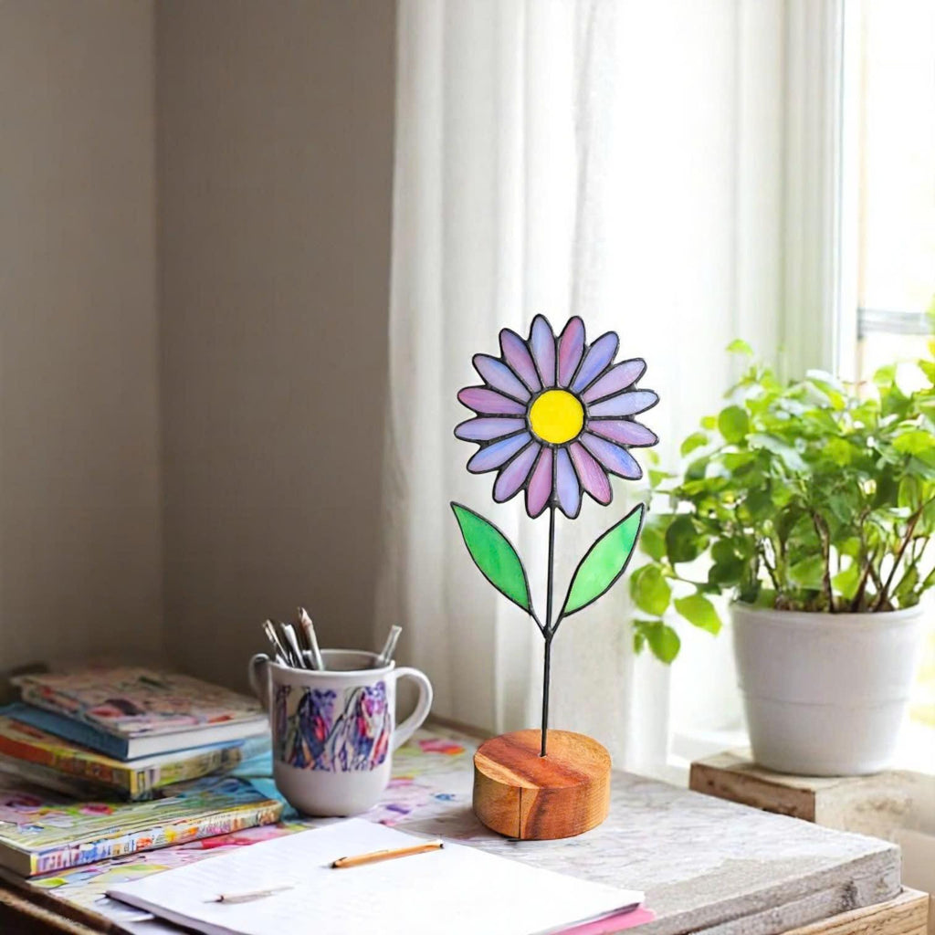 Stained Glass Aster Flower Suncatcher – September Birth Flower Gift