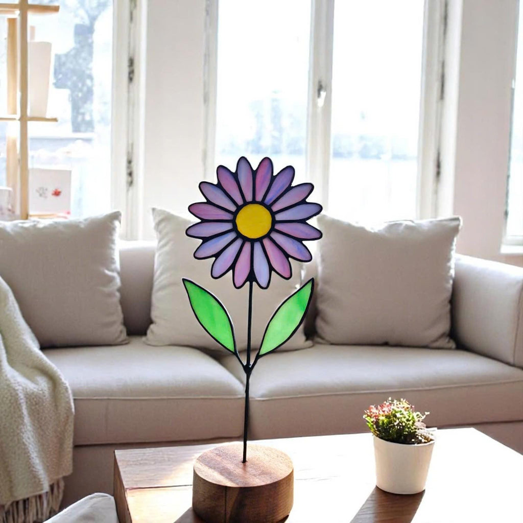 Stained Glass Aster Flower Suncatcher – September Birth Flower Gift