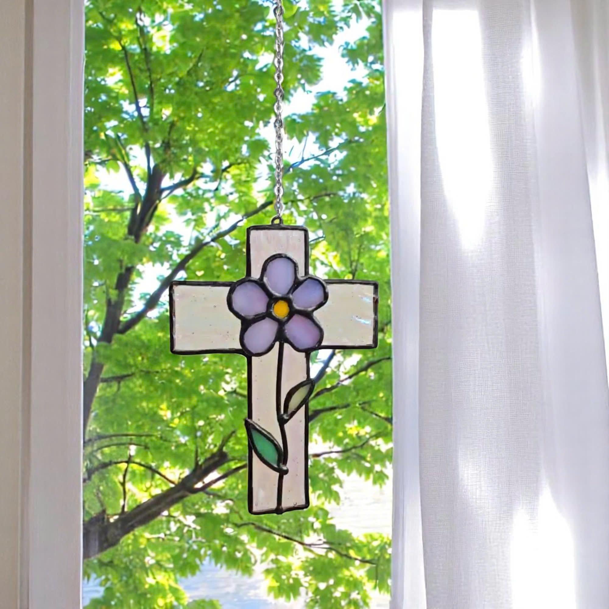 Halloween stained glass wizard ghost ornament for witchy window decoration