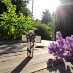 Halloween stained glass ghost with wand suncatcher for cozy fall home décor