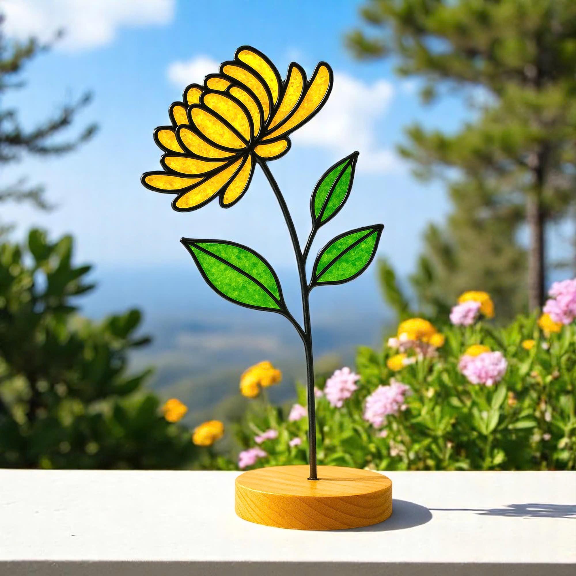 Stained Glass Chrysanthemum Suncatcher – November Birth Flower, Personalized Gift