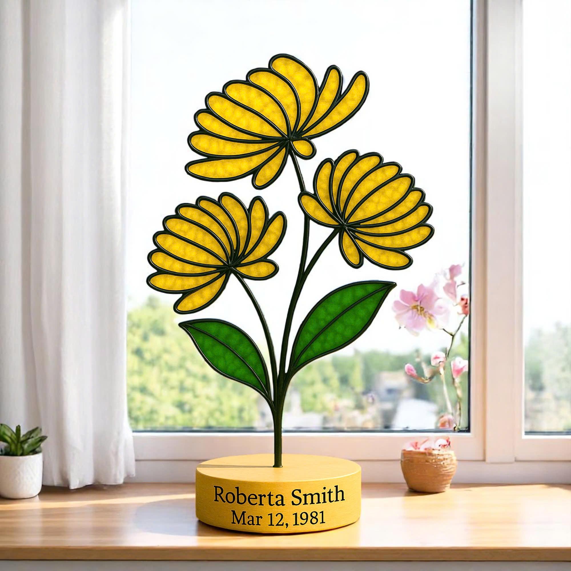 Stained Glass Chrysanthemum Suncatcher – November Birth Flower, Personalized Gift