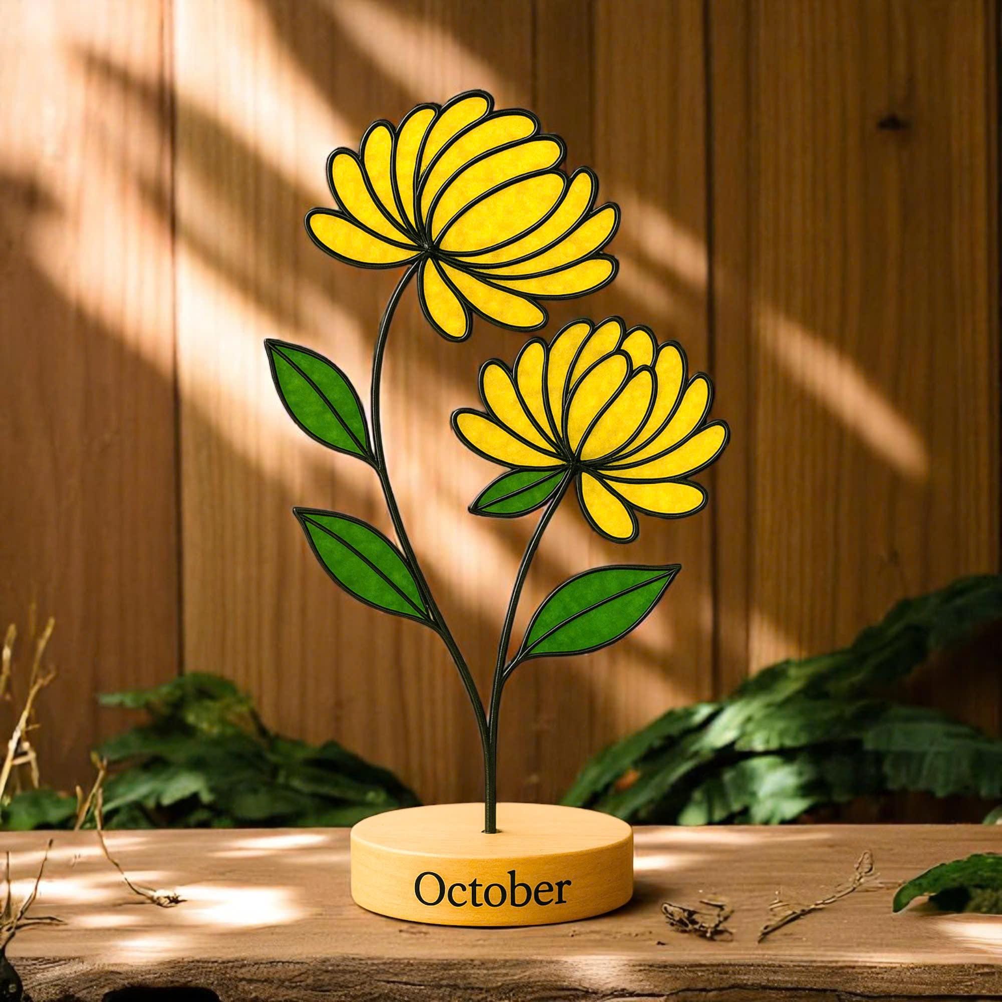 Stained Glass Chrysanthemum Suncatcher – November Birth Flower, Personalized Gift