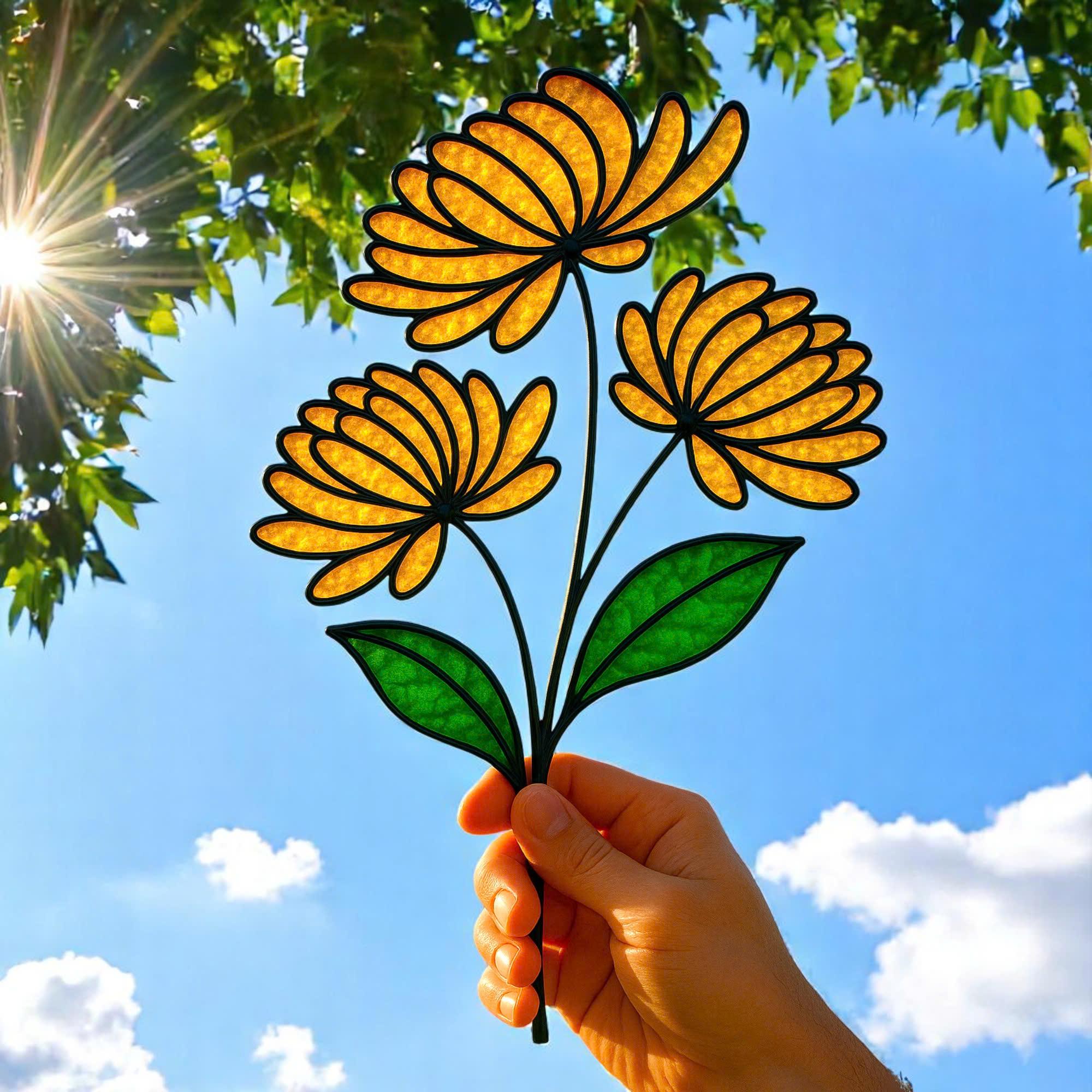 Stained Glass Chrysanthemum Suncatcher – November Birth Flower, Personalized Gift