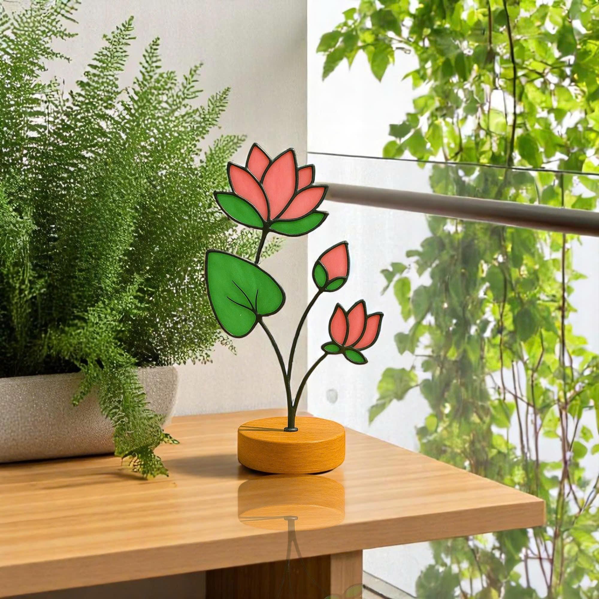 Handmade Stained Glass Lotus Flower – July Birth Flower Suncatcher