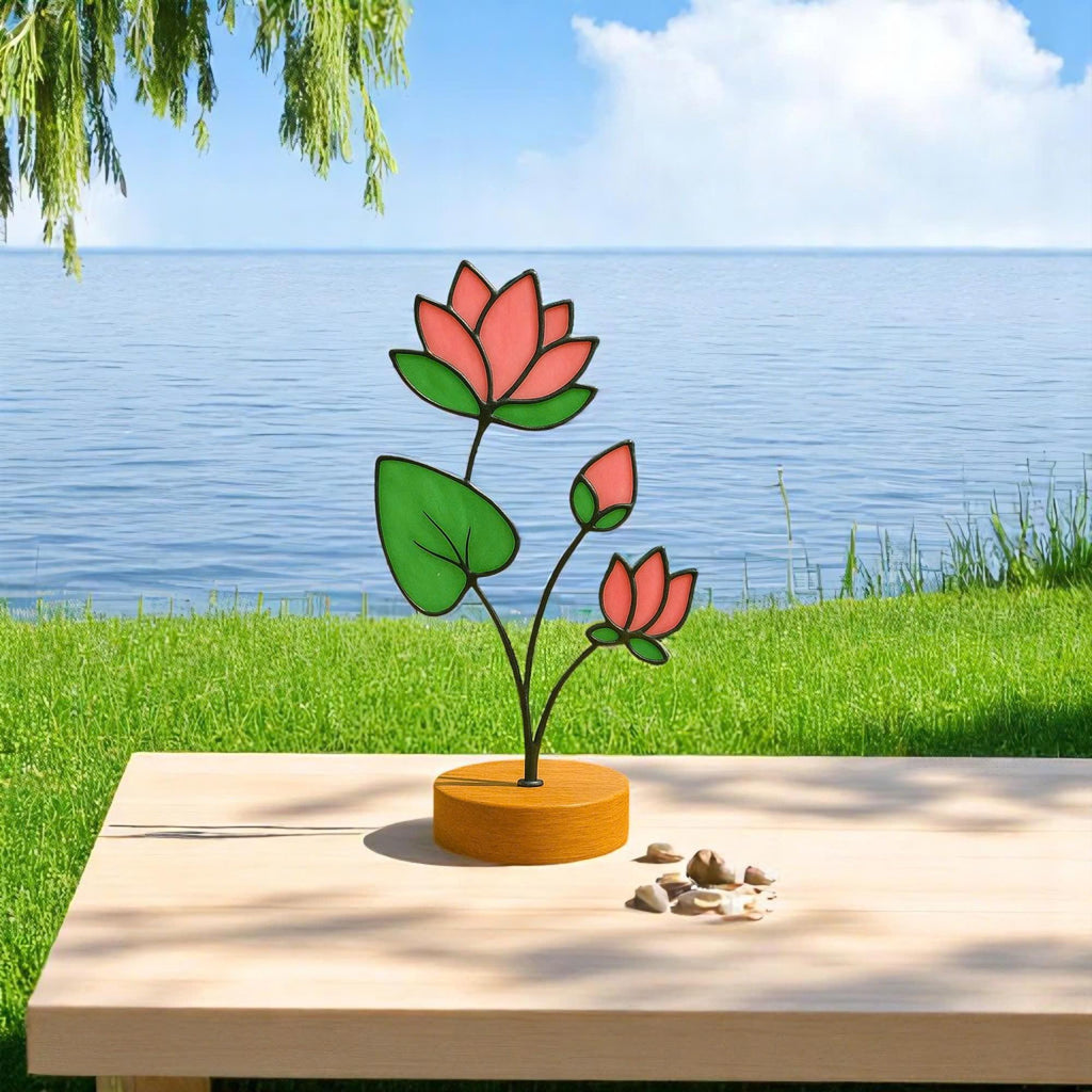 Handmade Stained Glass Lotus Flower – July Birth Flower Suncatcher