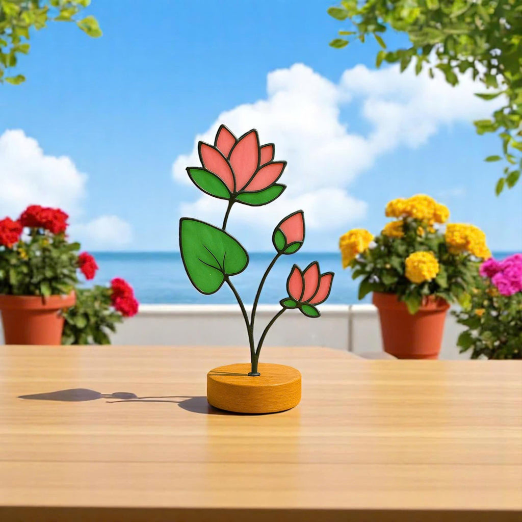 Handmade Stained Glass Lotus Flower – July Birth Flower Suncatcher