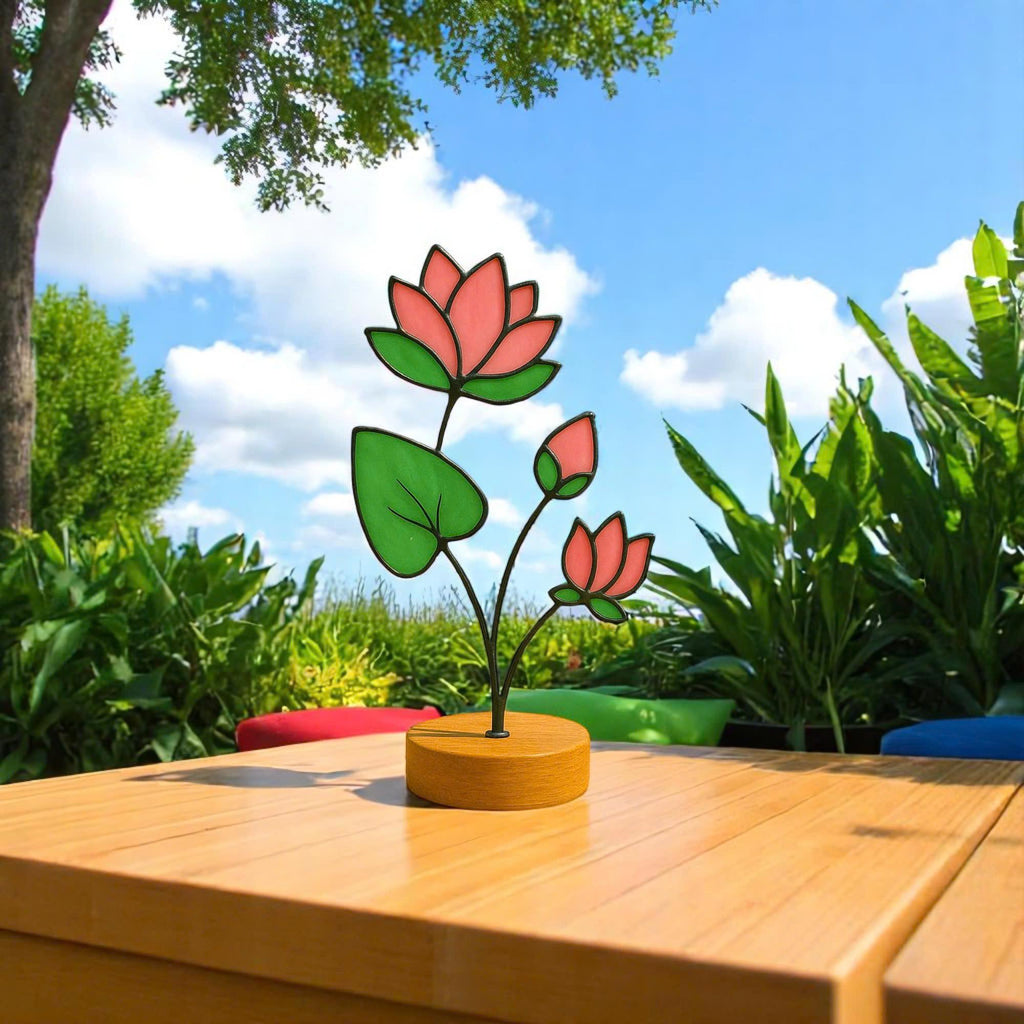 Handmade Stained Glass Lotus Flower – July Birth Flower Suncatcher