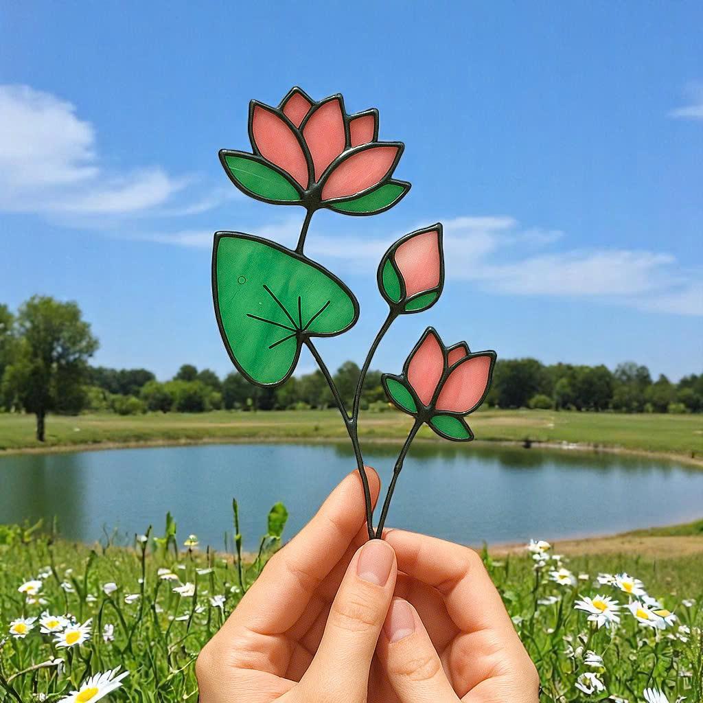 Handmade Stained Glass Lotus Flower – July Birth Flower Suncatcher