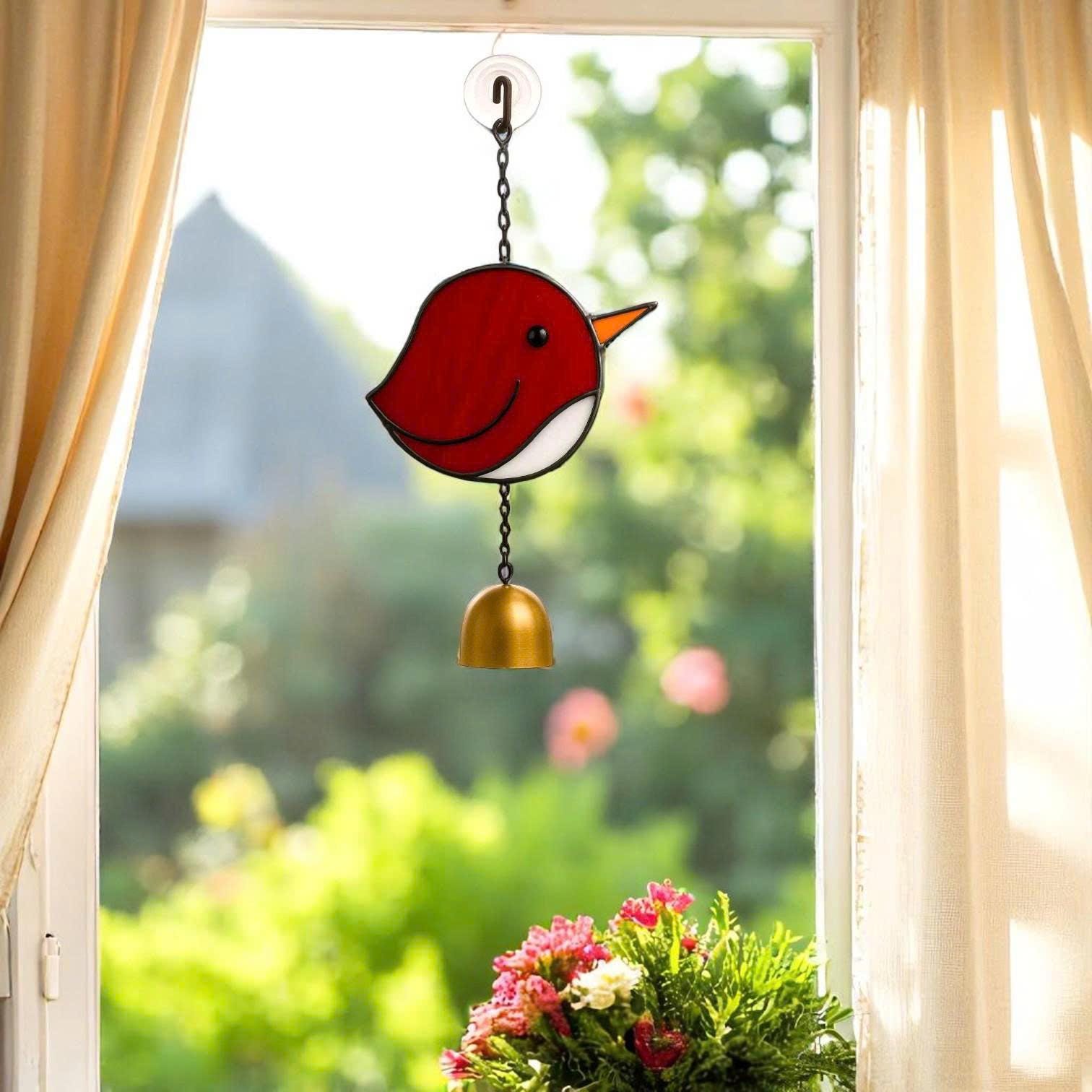 Stained Glass Bird Suncatcher, Cardinal, Hummingbird, Bluebird, Chickadee, Memorial Gift, Bird Lover Gift, Window Wind Chime, Glass Art