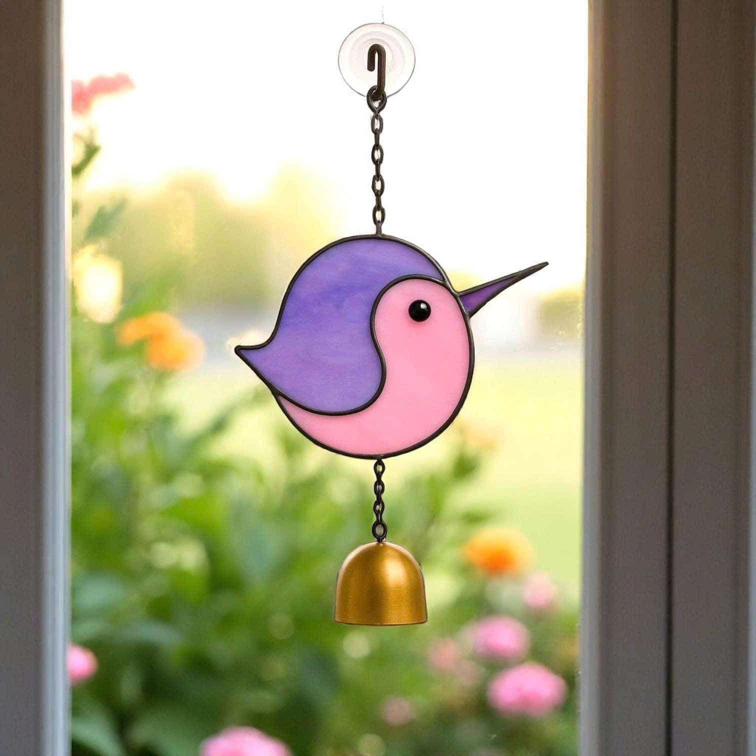 Stained Glass Bird Suncatcher, Cardinal, Hummingbird, Bluebird, Chickadee, Memorial Gift, Bird Lover Gift, Window Wind Chime, Glass Art