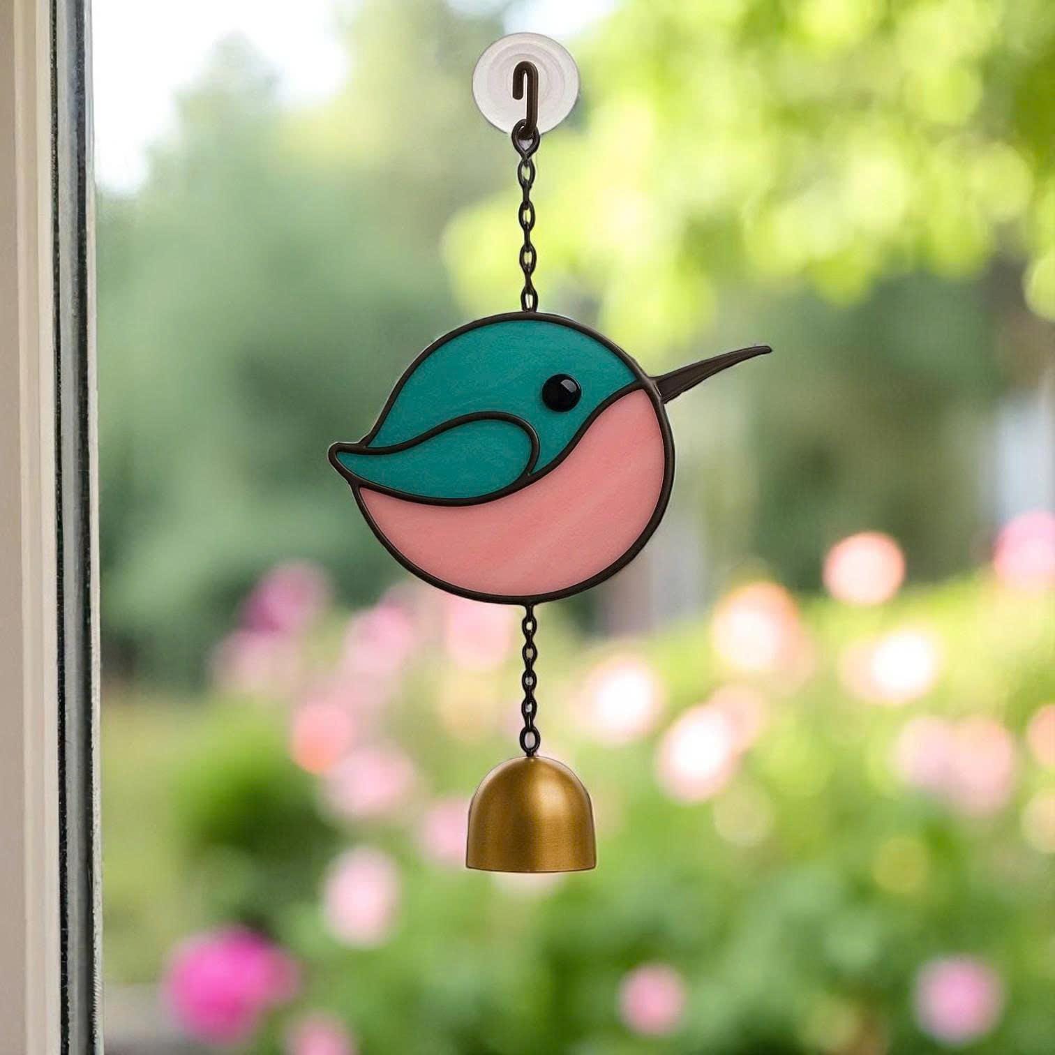 Stained Glass Bird Suncatcher, Cardinal, Hummingbird, Bluebird, Chickadee, Memorial Gift, Bird Lover Gift, Window Wind Chime, Glass Art