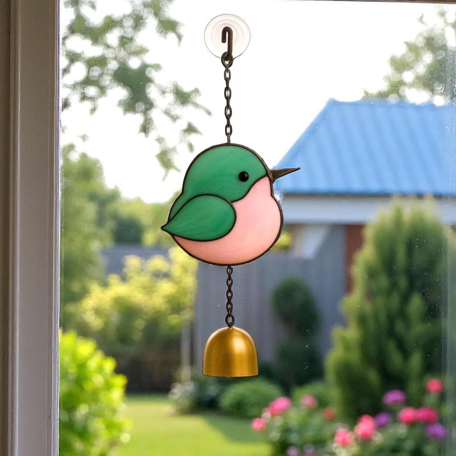 Stained Glass Bird Suncatcher, Cardinal, Hummingbird, Bluebird, Chickadee, Memorial Gift, Bird Lover Gift, Window Wind Chime, Glass Art