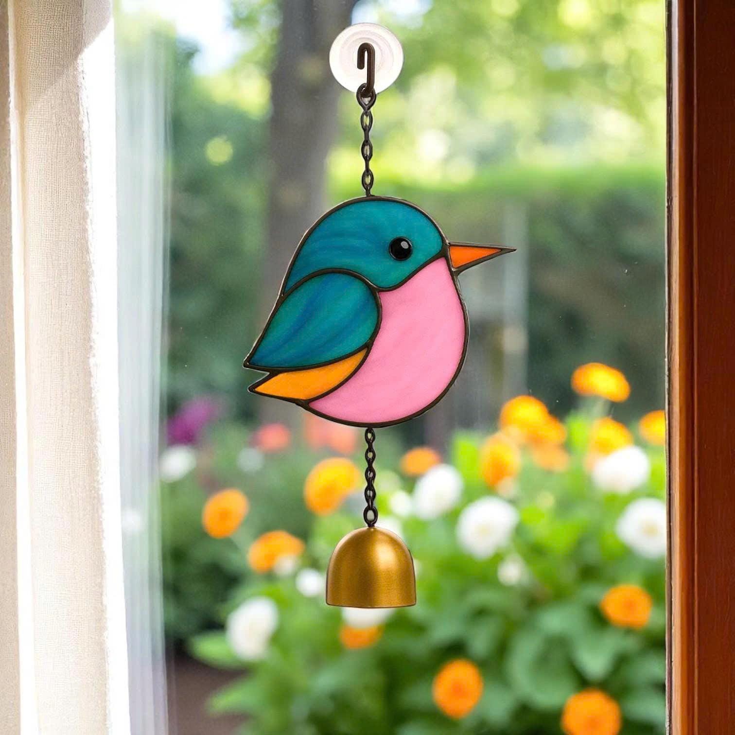 Stained Glass Bird Suncatcher, Cardinal, Hummingbird, Bluebird, Chickadee, Memorial Gift, Bird Lover Gift, Window Wind Chime, Glass Art