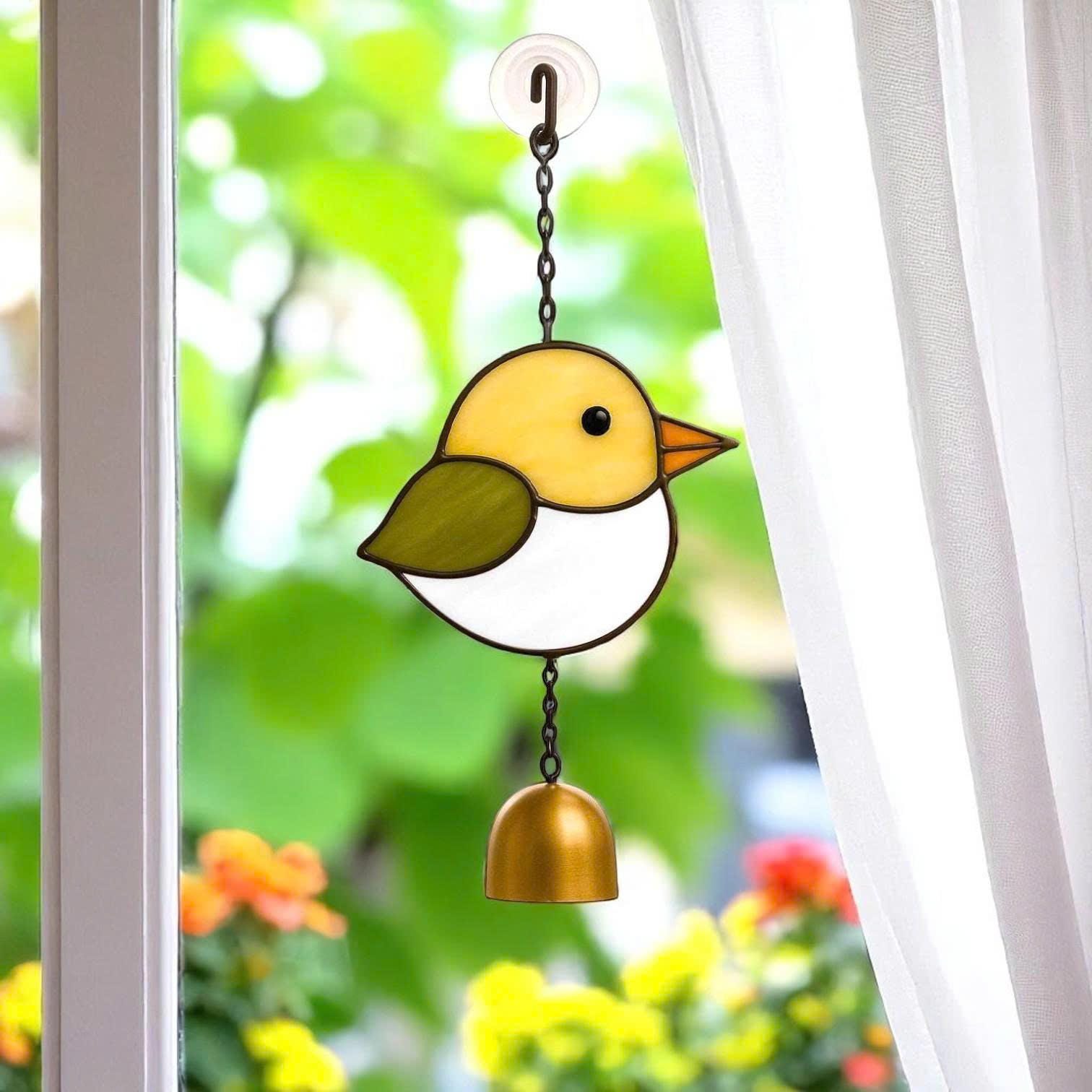 Stained Glass Bird Suncatcher, Cardinal, Hummingbird, Bluebird, Chickadee, Memorial Gift, Bird Lover Gift, Window Wind Chime, Glass Art