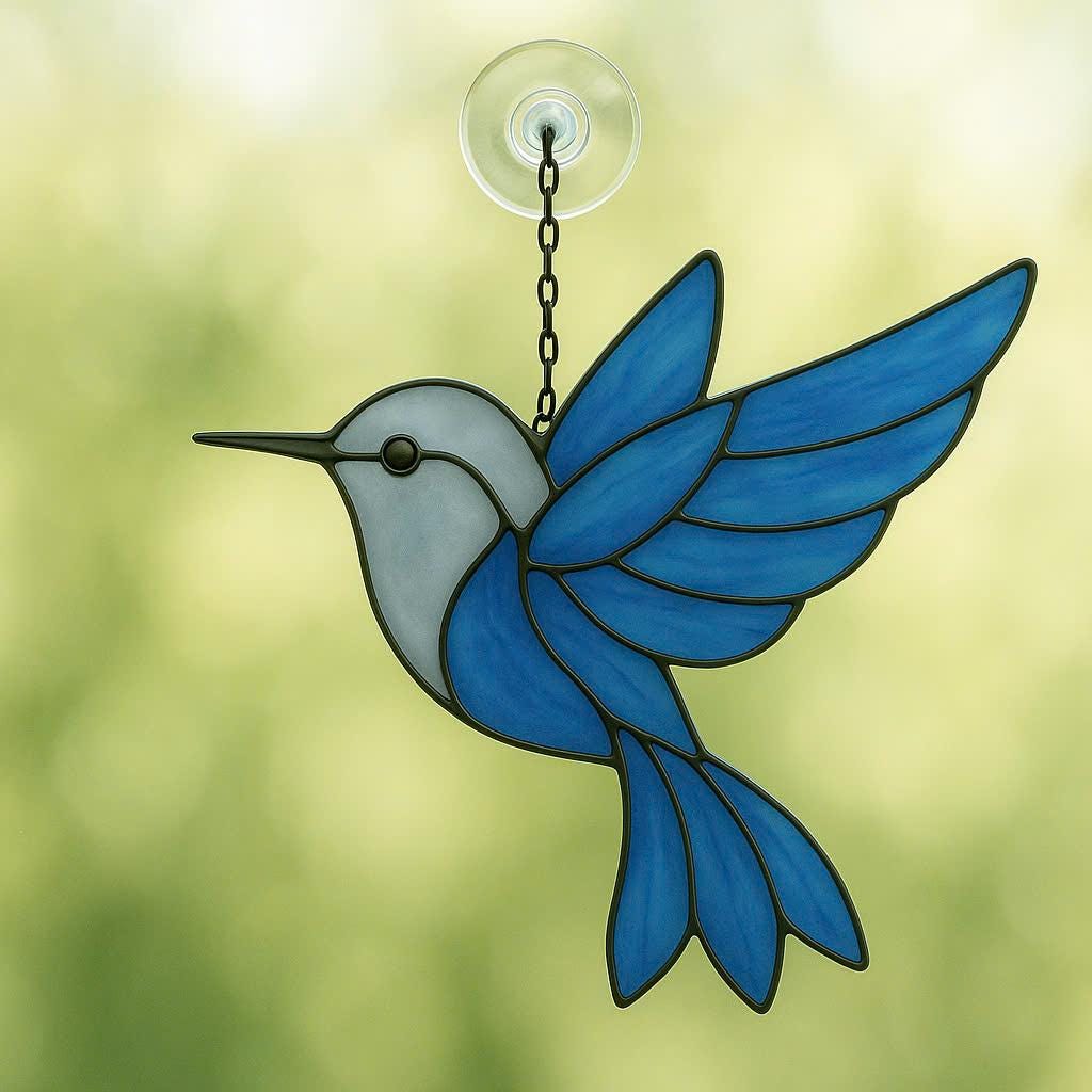 Stained Glass Hummingbird Suncatcher – Handmade Bird Window Hanging, Gift for Her/Mom, Birthday, Christmas, Home Decor, Garden Ornament