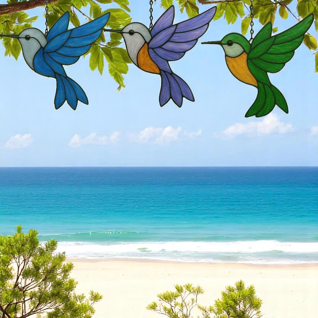 Stained Glass Hummingbird Suncatcher – Handmade Bird Window Hanging, Gift for Her/Mom, Birthday, Christmas, Home Decor, Garden Ornament