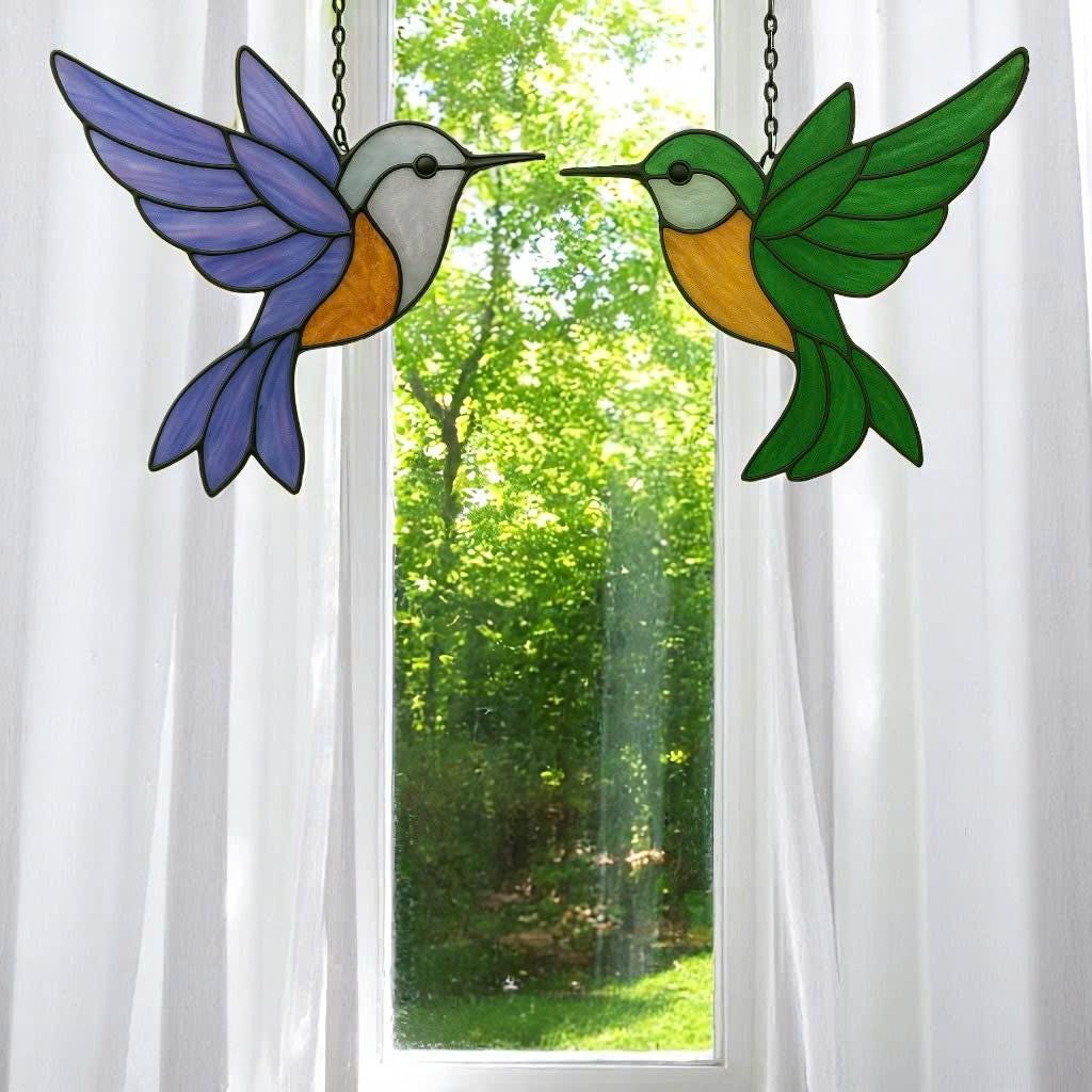 Stained Glass Hummingbird Suncatcher – Handmade Bird Window Hanging, Gift for Her/Mom, Birthday, Christmas, Home Decor, Garden Ornament