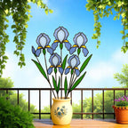 Stained Glass Iris Flowers – Handmade Glass Art in Pot, Elegant Floral Table Decor, Gift for Her/Mom, Birthday, Mother’s Day, Home Decor