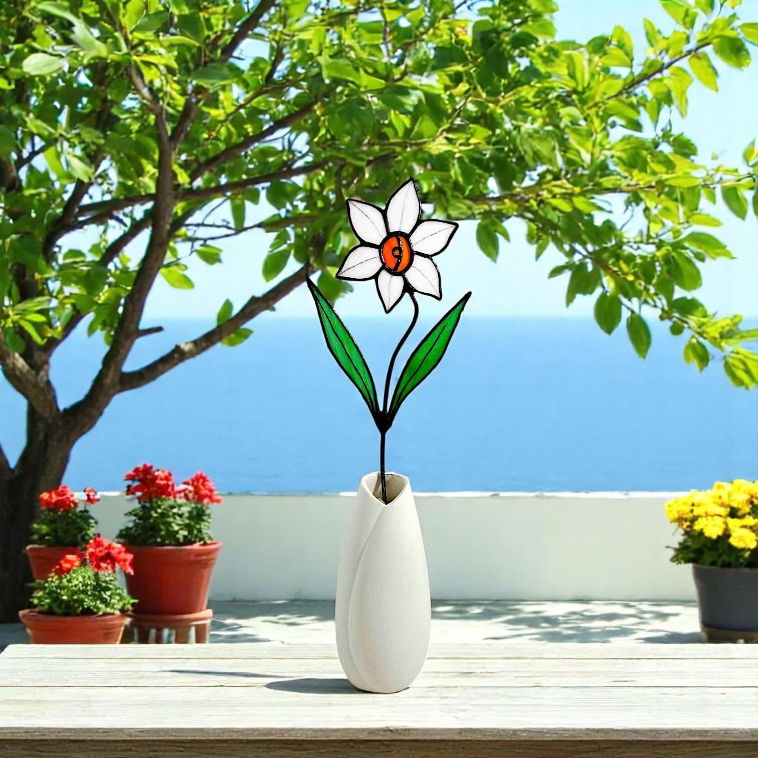 Stained Glass Narcissus Flower – Handmade December Birth Flower Suncatcher