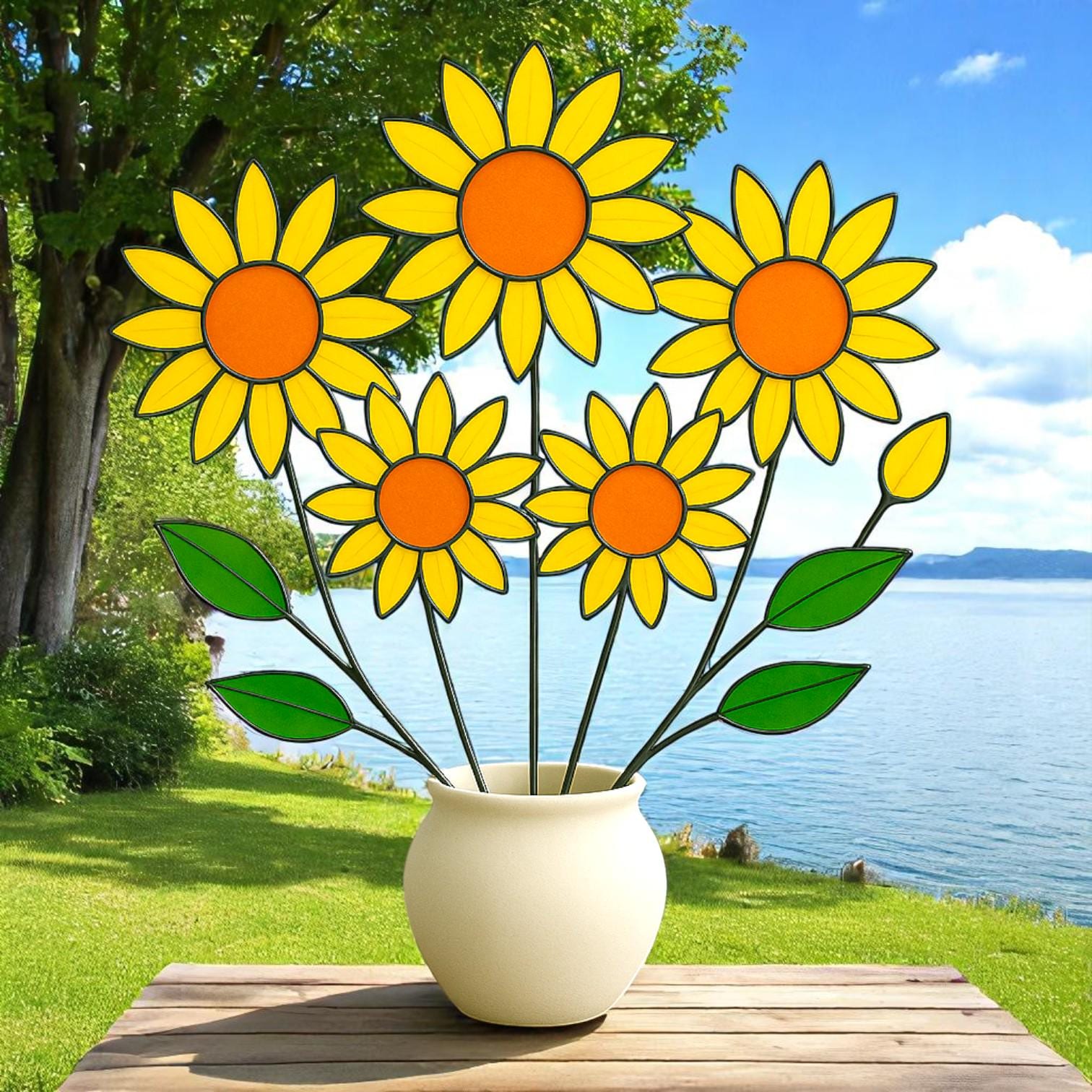 Sunflower Stained Glass Flower Bouquet – Handmade Yellow Floral Decor | Cheerful Gift for Birthday, Mom, Friend or Any Happy Occasion