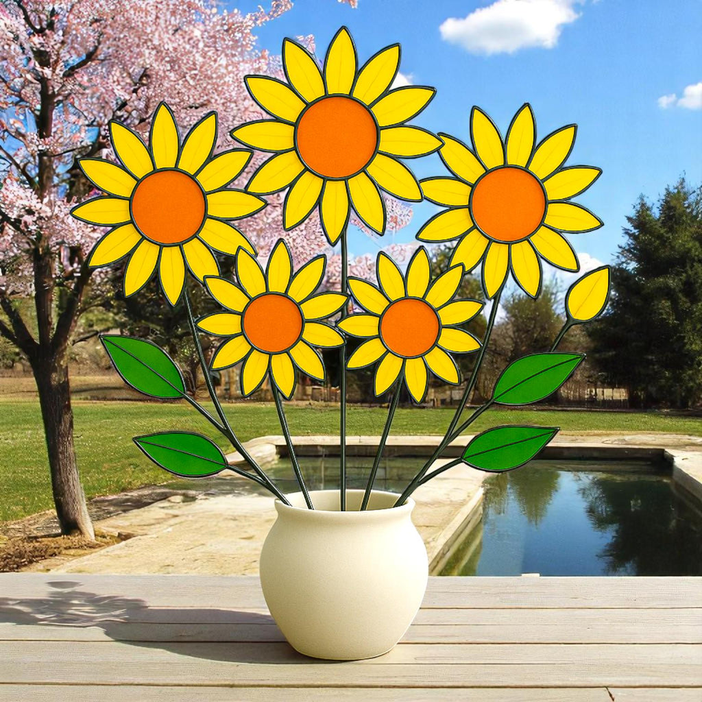 Sunflower Stained Glass Flower Bouquet – Handmade Yellow Floral Decor | Cheerful Gift for Birthday, Mom, Friend or Any Happy Occasion