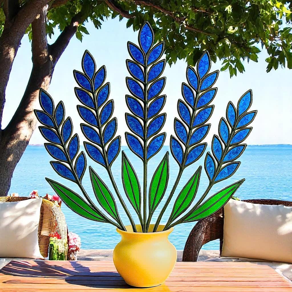 Stained Glass Lavender – Handmade Glass Flowers in Pot, Table Decor, Gift for Her/Mom, Birthday, Mother’s Day, Housewarming, Home Decor