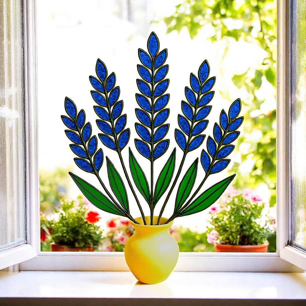 Stained Glass Lavender – Handmade Glass Flowers in Pot, Table Decor, Gift for Her/Mom, Birthday, Mother’s Day, Housewarming, Home Decor