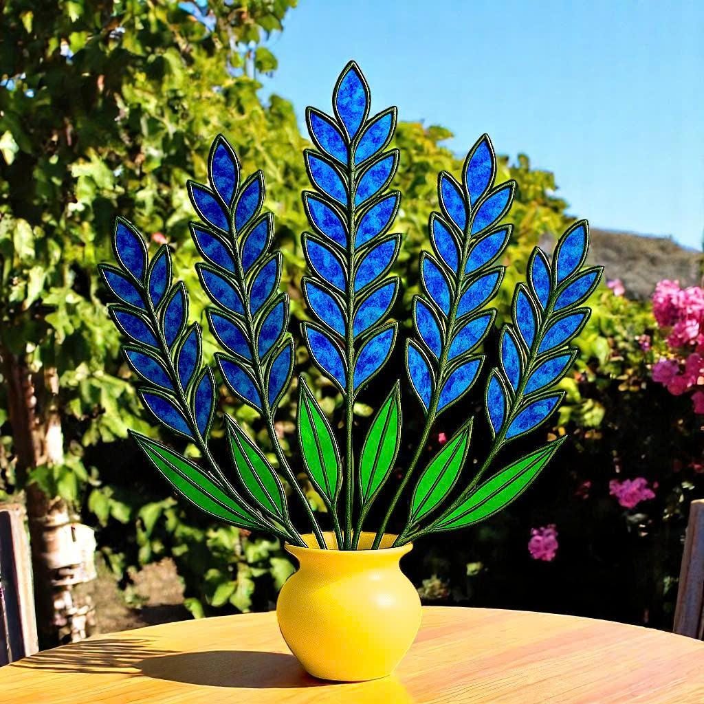 Stained Glass Lavender – Handmade Glass Flowers in Pot, Table Decor, Gift for Her/Mom, Birthday, Mother’s Day, Housewarming, Home Decor