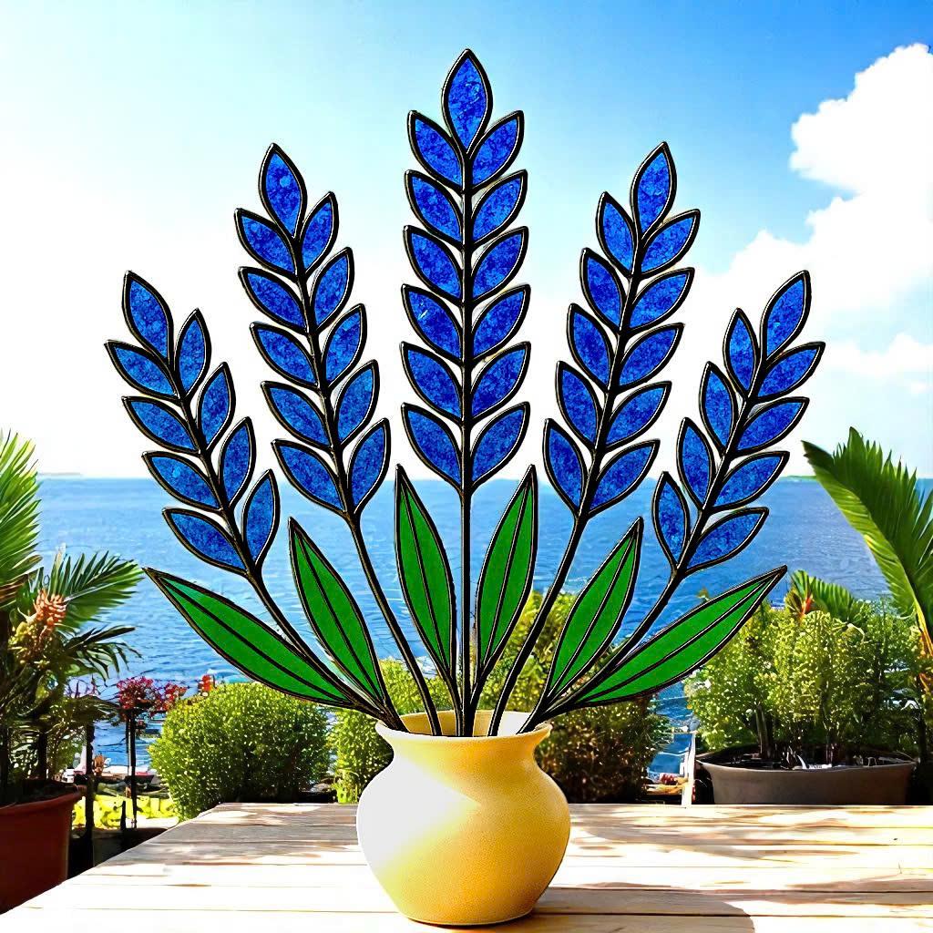 Stained Glass Lavender – Handmade Glass Flowers in Pot, Table Decor, Gift for Her/Mom, Birthday, Mother’s Day, Housewarming, Home Decor