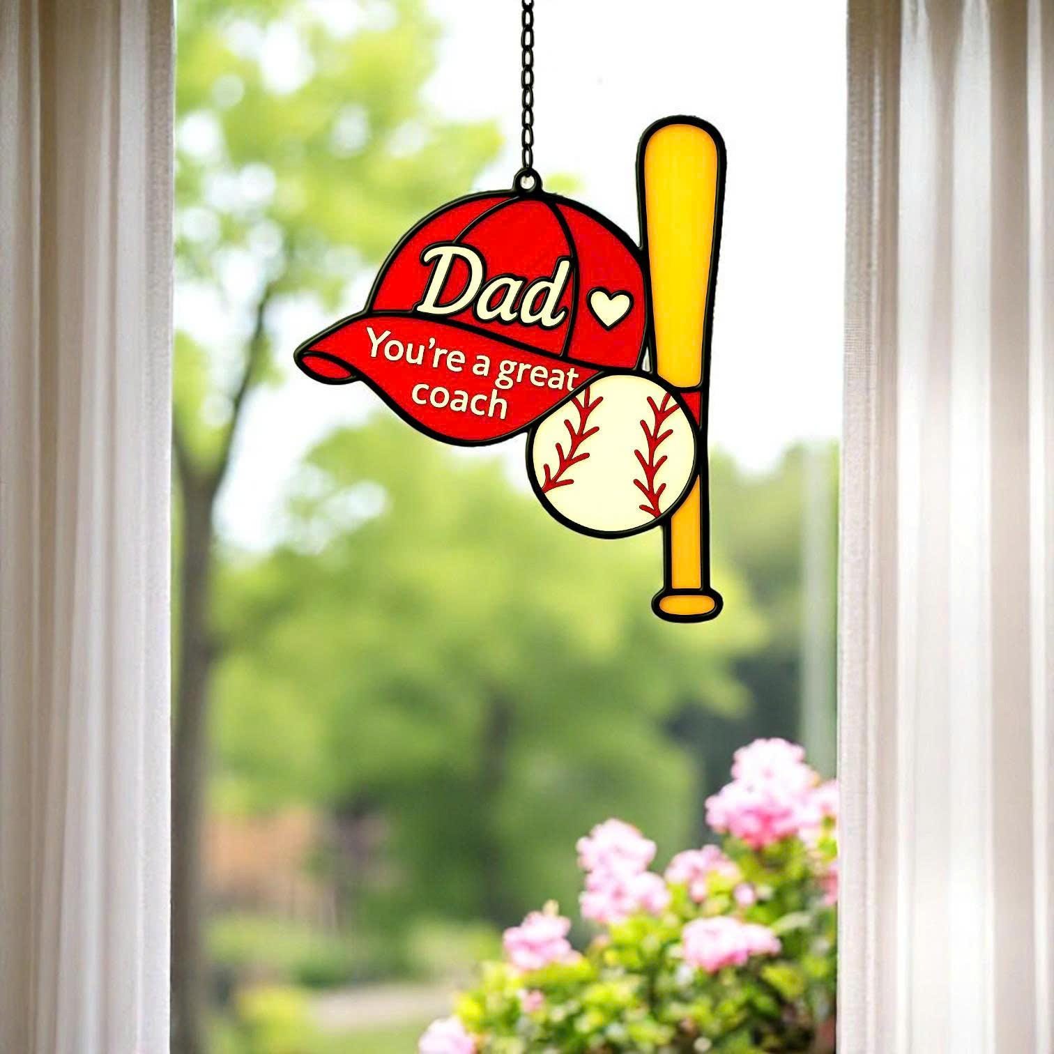 Stained Glass Dad Suncatcher – Personalized Father’s Day Gift, Baseball & Football Window Hanging, Handmade Wall Decor for Him, fathers day