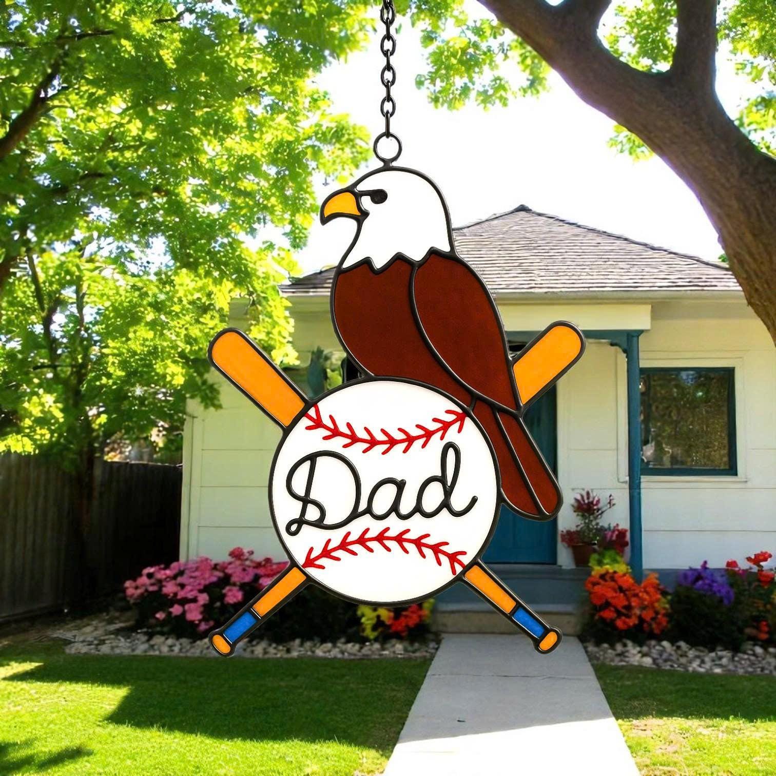 Stained Glass Dad Suncatcher – Personalized Father’s Day Gift, Baseball & Football Window Hanging, Handmade Wall Decor for Him, fathers day