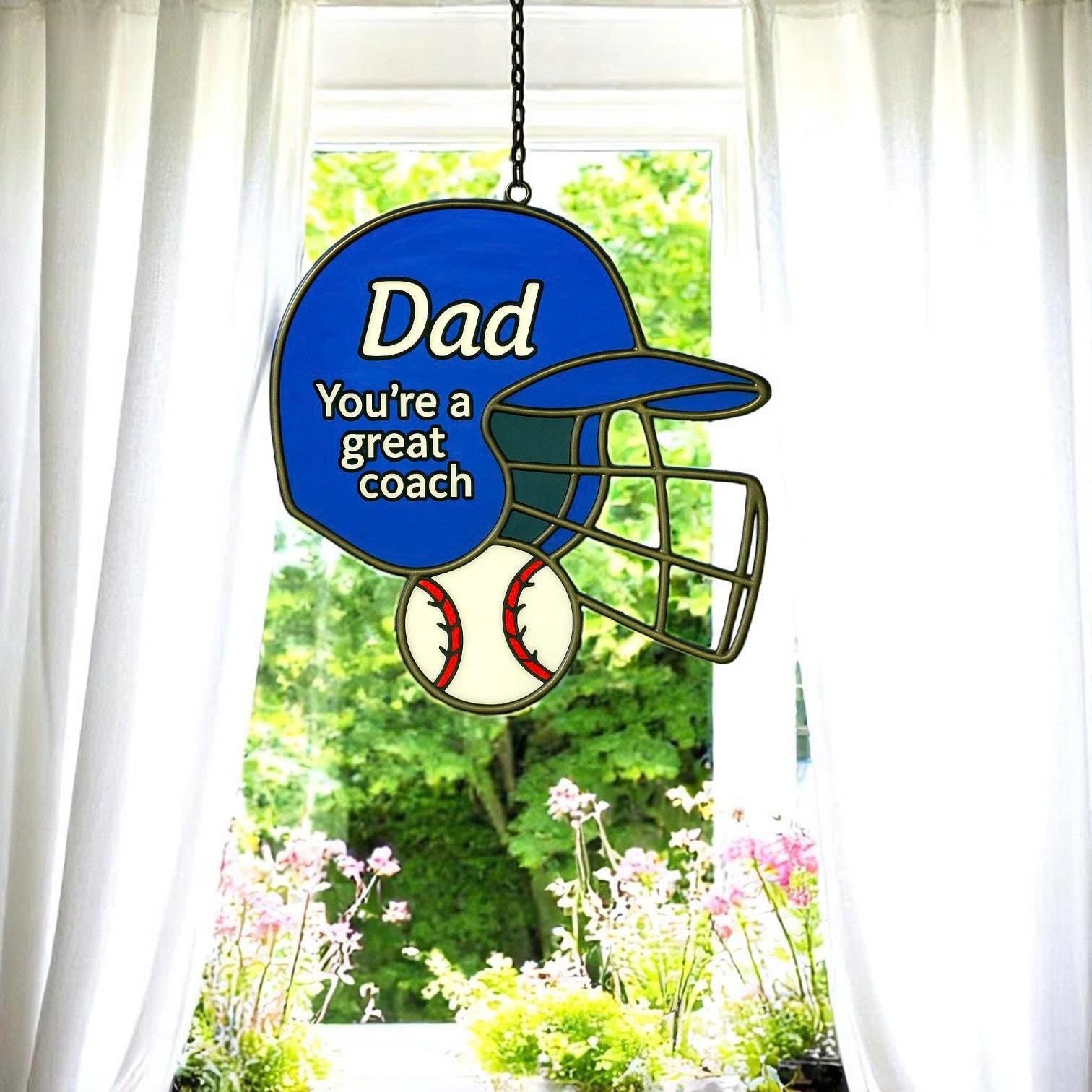 Stained Glass Dad Suncatcher – Personalized Father’s Day Gift, Baseball & Football Window Hanging, Handmade Wall Decor for Him, fathers day