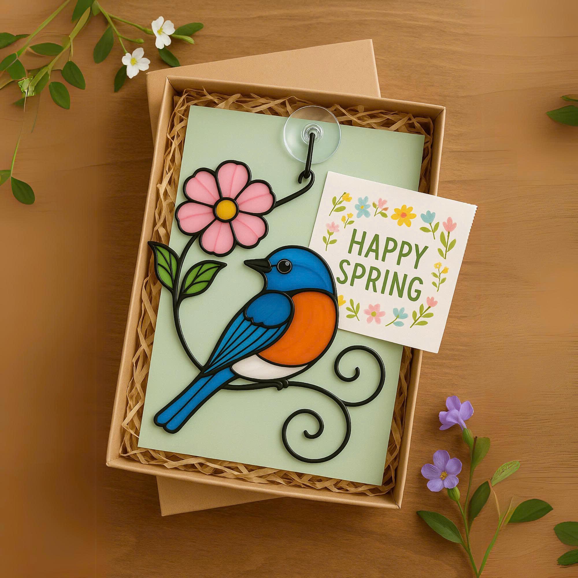 Cardinal Stained Glass Suncatcher – Handmade Bird Window Hanging, Gift for Mom/Her, Christmas, Housewarming, Home Decor, Wall Decor, Holiday