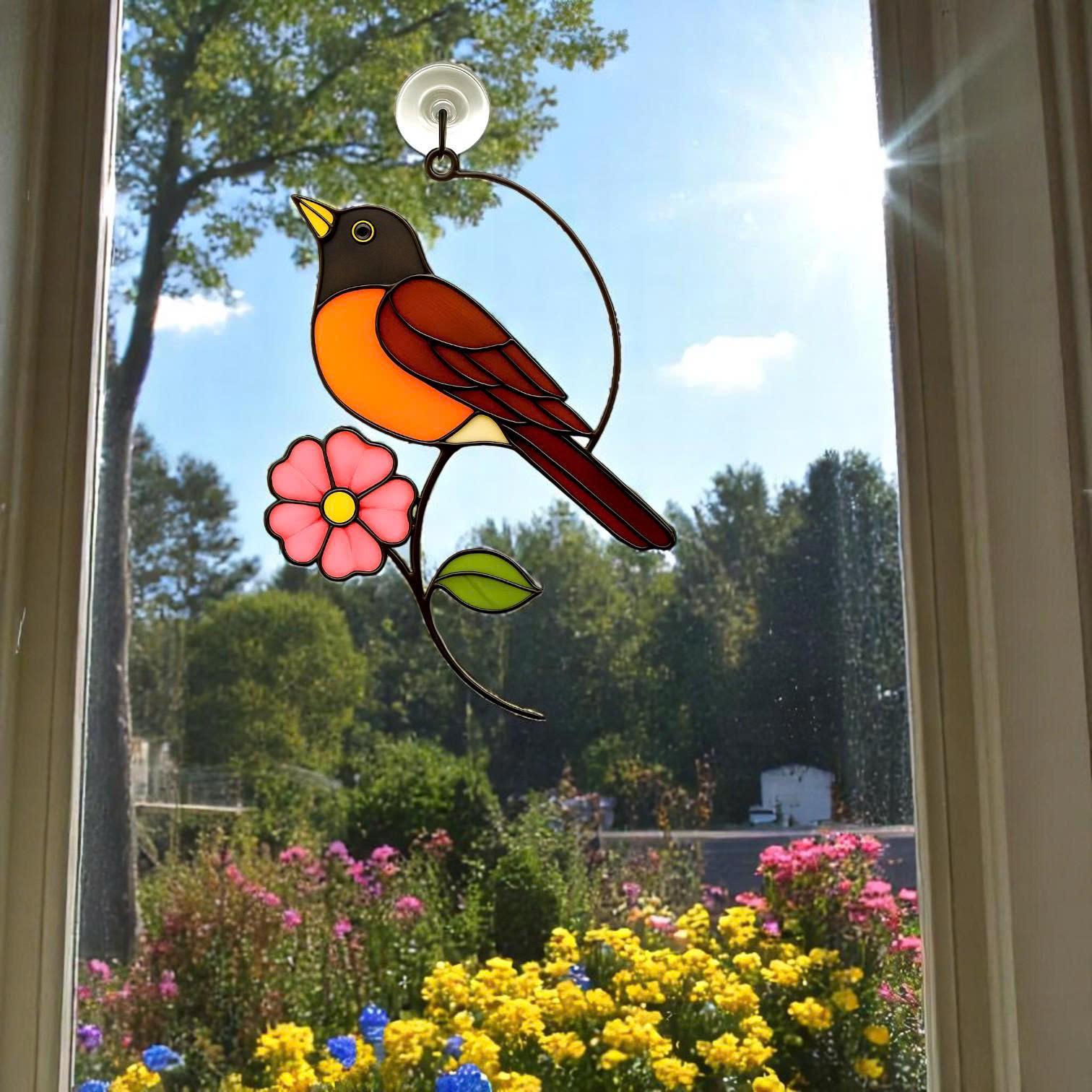 Cardinal Stained Glass Suncatcher – Handmade Bird Window Hanging, Gift for Mom/Her, Christmas, Housewarming, Home Decor, Wall Decor, Holiday