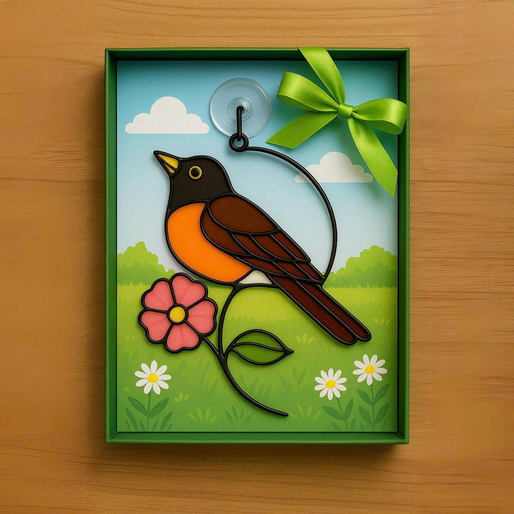 Cardinal Stained Glass Suncatcher – Handmade Bird Window Hanging, Gift for Mom/Her, Christmas, Housewarming, Home Decor, Wall Decor, Holiday