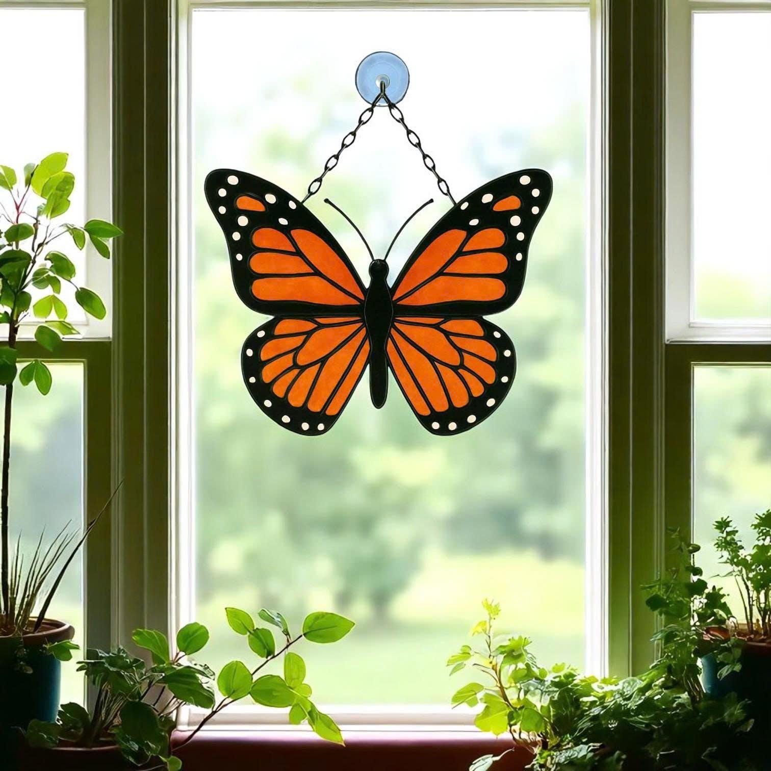 Stained Glass Butterfly Suncatcher – Handmade Window Hanging, Gift for Her/Mom, Birthday Christmas Anniversary, Home Decor Wall Art Ornament
