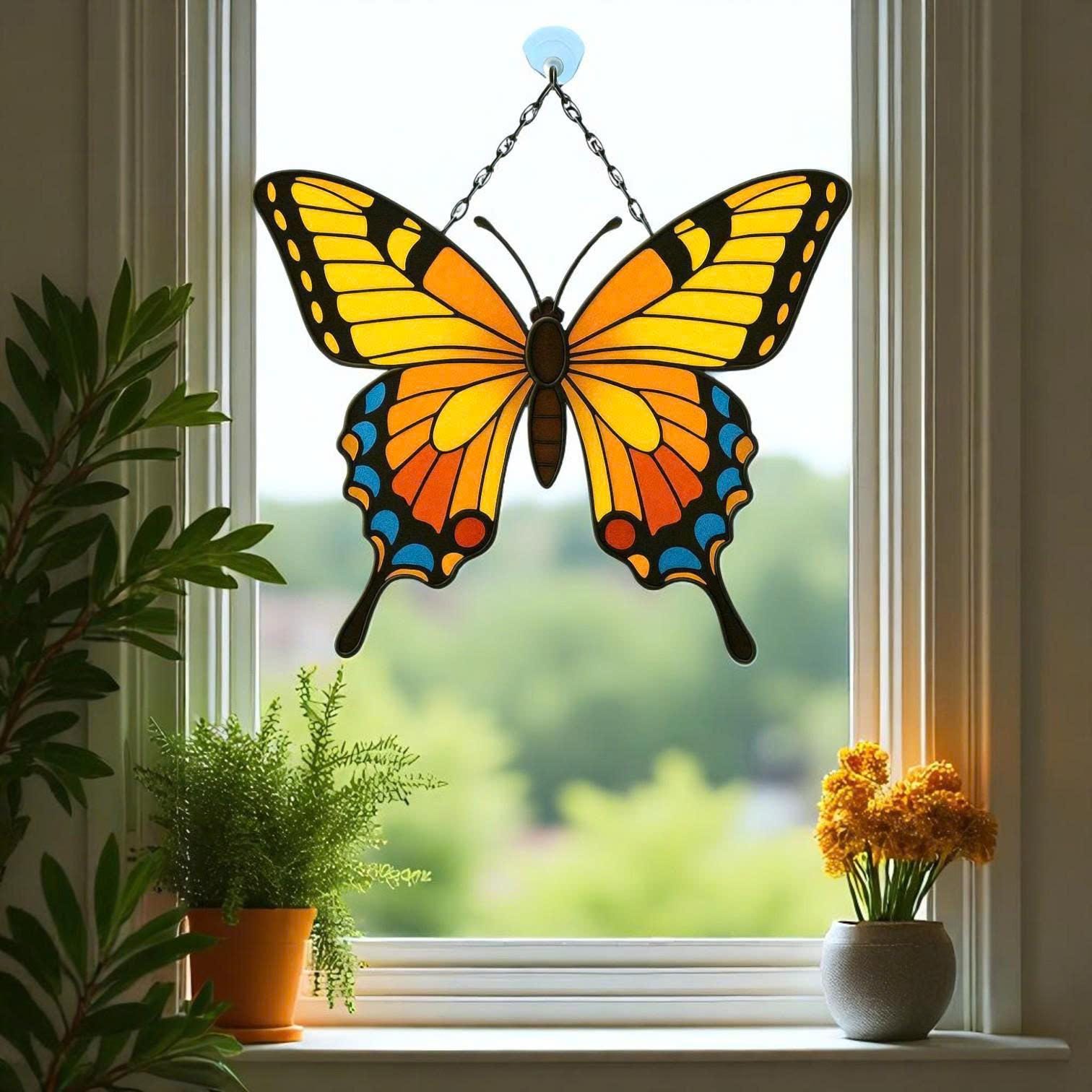 Stained Glass Butterfly Suncatcher – Handmade Window Hanging, Gift for Her/Mom, Birthday Christmas Anniversary, Home Decor Wall Art Ornament