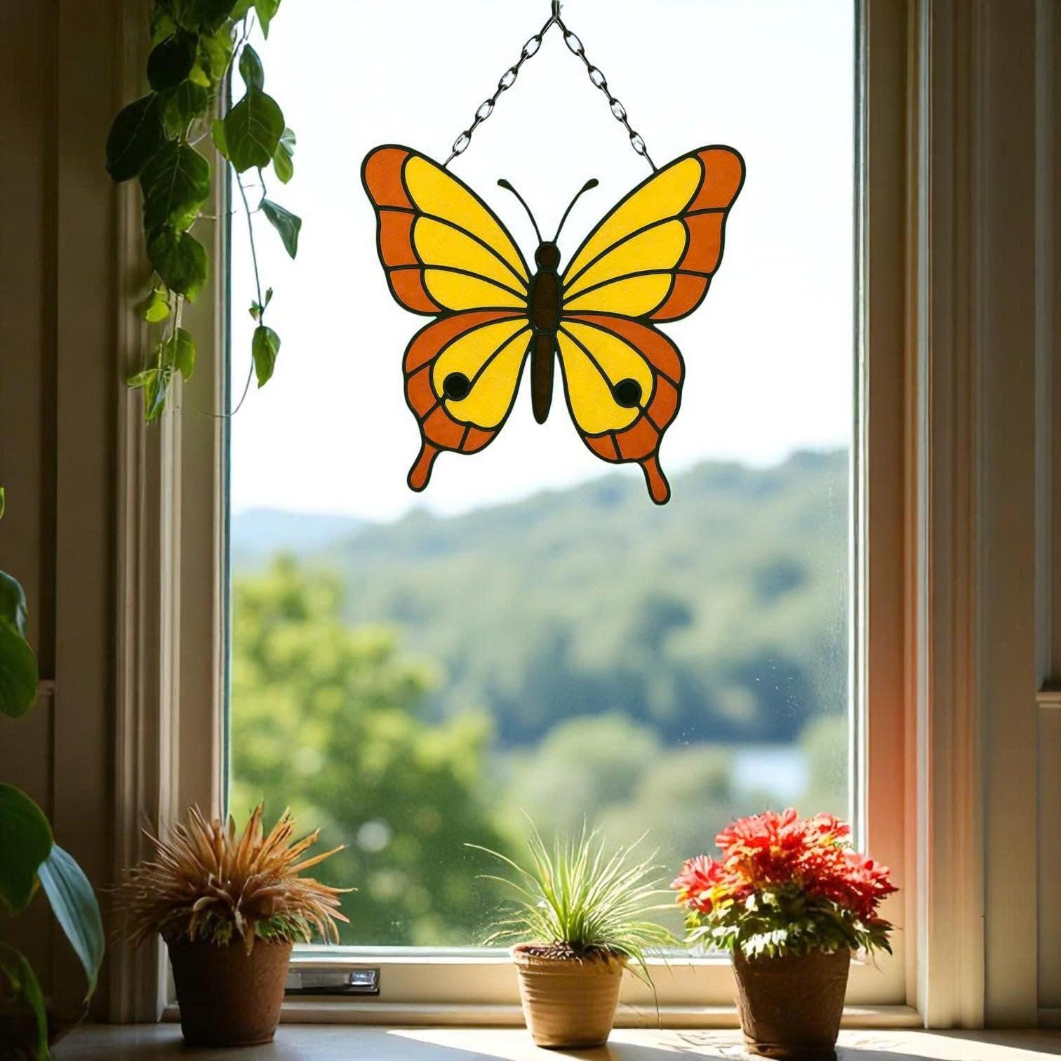 Stained Glass Butterfly Suncatcher – Handmade Window Hanging, Gift for Her/Mom, Birthday Christmas Anniversary, Home Decor Wall Art Ornament