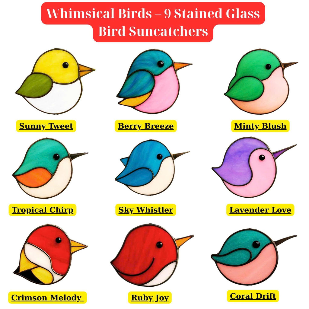 Stained Glass Bird Suncatcher, Cardinal, Hummingbird, Bluebird, Chickadee, Memorial Gift, Bird Lover Gift, Window Wind Chime, Glass Art