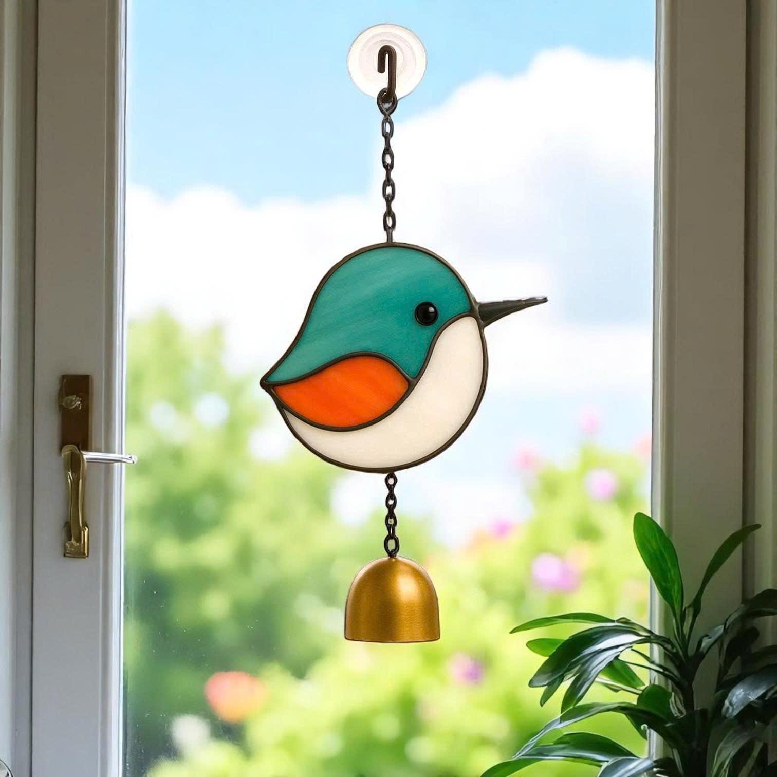 Stained Glass Bird Suncatcher, Cardinal, Hummingbird, Bluebird, Chickadee, Memorial Gift, Bird Lover Gift, Window Wind Chime, Glass Art