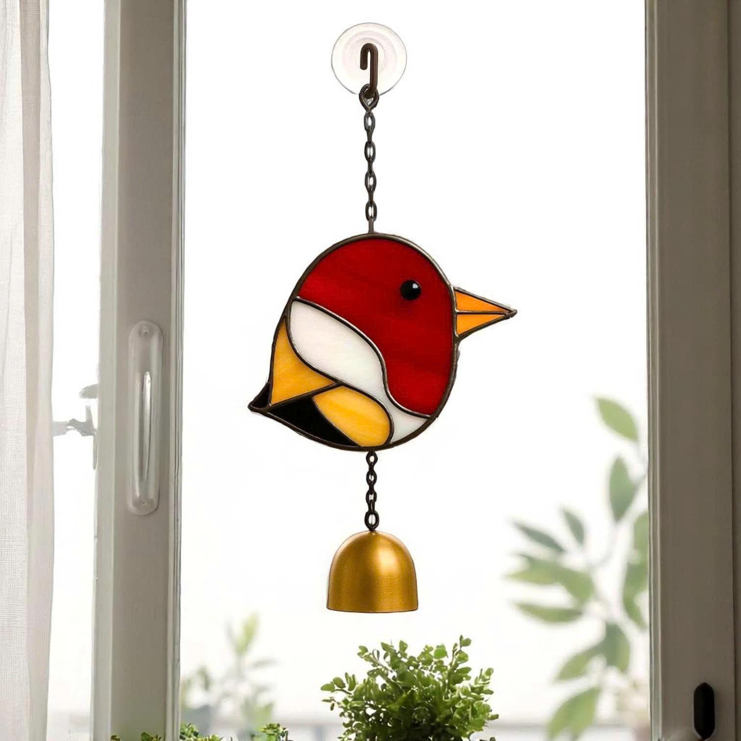 Stained Glass Bird Suncatcher, Cardinal, Hummingbird, Bluebird, Chickadee, Memorial Gift, Bird Lover Gift, Window Wind Chime, Glass Art