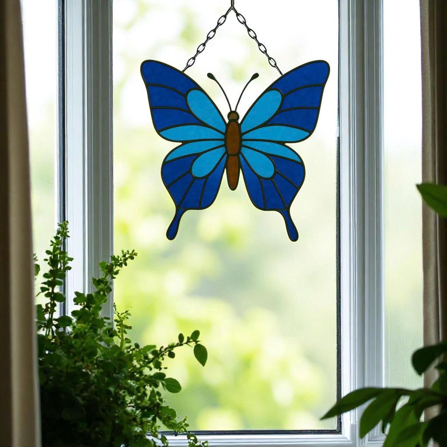 Stained Glass Butterfly Suncatcher – Handmade Window Hanging, Gift for Her/Mom, Birthday Christmas Anniversary, Home Decor Wall Art Ornament