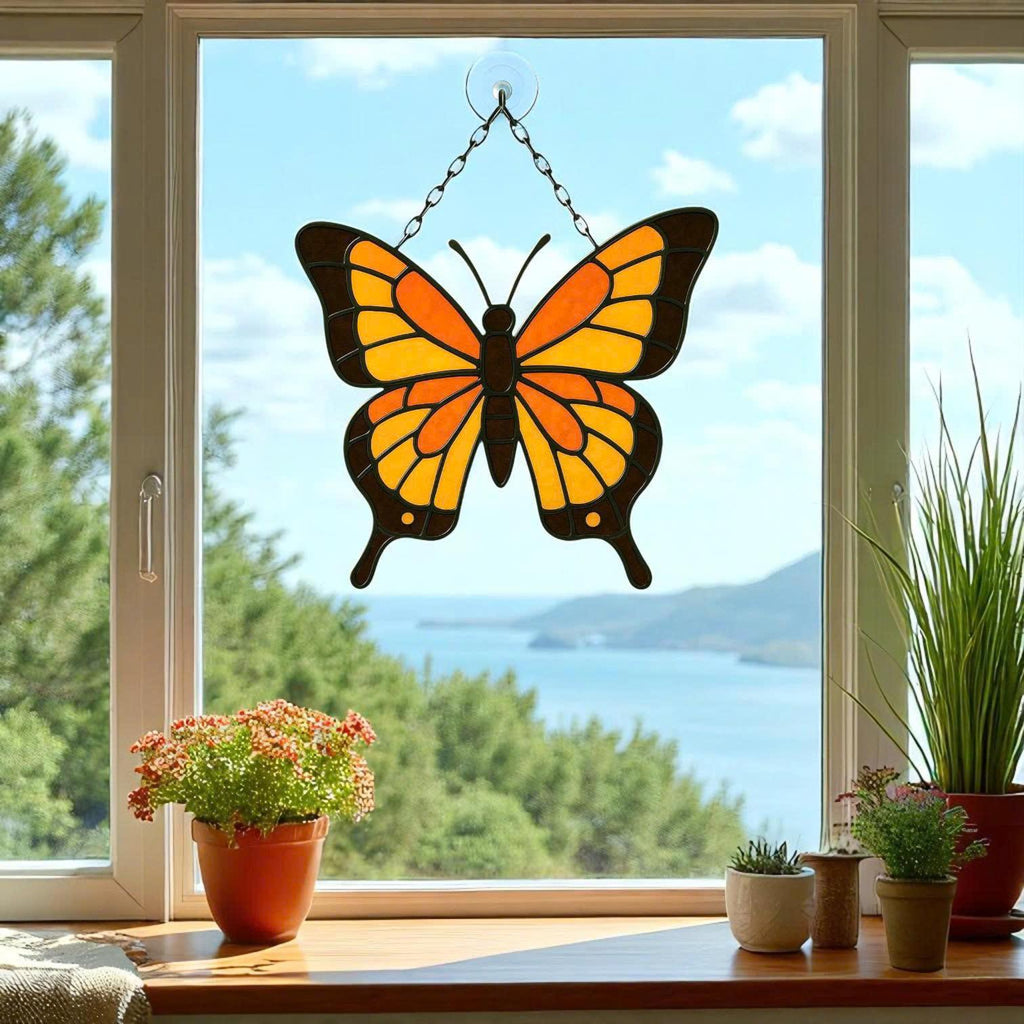 Stained Glass Butterfly Suncatcher – Handmade Window Hanging, Gift for Her/Mom, Birthday Christmas Anniversary, Home Decor Wall Art Ornament