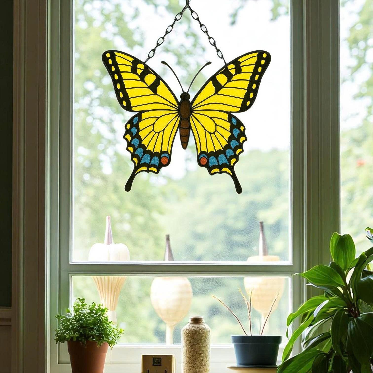 Stained Glass Butterfly Suncatcher – Handmade Window Hanging, Gift for Her/Mom, Birthday Christmas Anniversary, Home Decor Wall Art Ornament