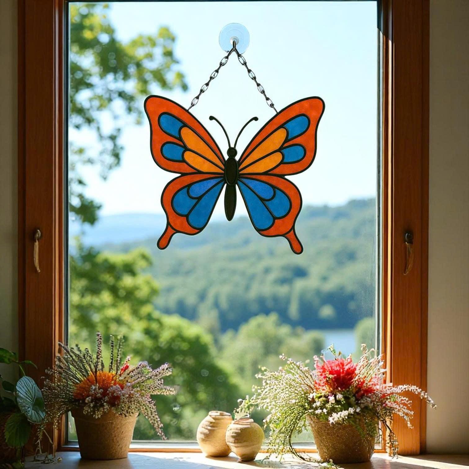 Stained Glass Butterfly Suncatcher – Handmade Window Hanging, Gift for Her/Mom, Birthday Christmas Anniversary, Home Decor Wall Art Ornament