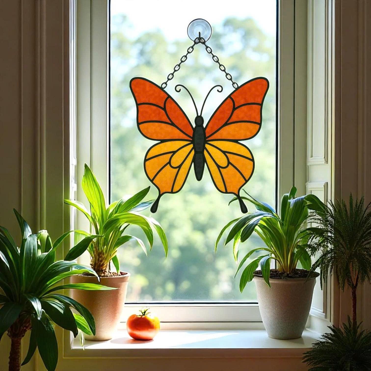 Stained Glass Butterfly Suncatcher – Handmade Window Hanging, Gift for Her/Mom, Birthday Christmas Anniversary, Home Decor Wall Art Ornament