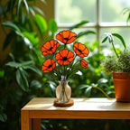 Stained Glass Poppy Bouquet: Handmade Floral Arrangement, Window Decor