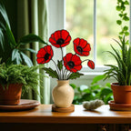 Stained Glass Red Poppy Bouquet: Handmade Floral Arrangement